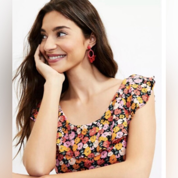 LOFT Floral Print Ruffle Top - Picture 3 of 6